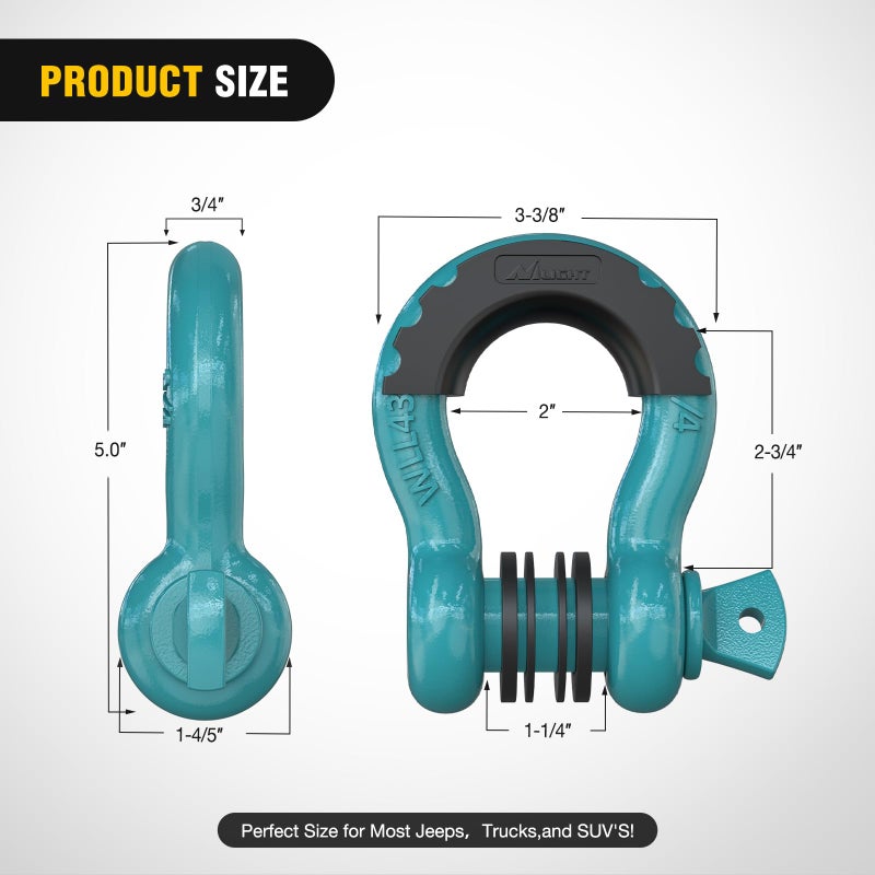 Nilight 2 Pack 3/4"" D-Ring Shackle with 7/8"" Screw Pin 41,887lbs Break Strength, Heavy Duty Off Road Recovery Shackle with Isolators Washers for Use with Tow Strap, Winch, Off-Road Jeep Truck Vehicle - Image 2